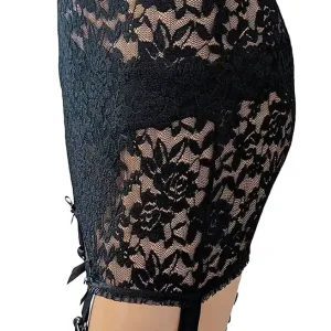 black lace girdle with suspenders, side view