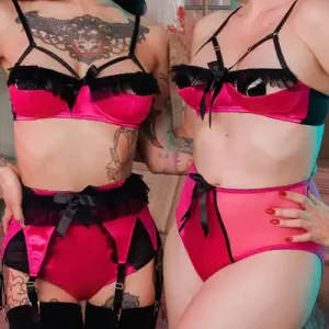 sissy pink bra and panties with black lace trim