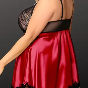Satin and lace babydoll in black and red