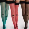 seamed stockings with bows in red, green or black
