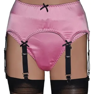 pink satin suspender belt Tiffany Hart contrasting black powermesh